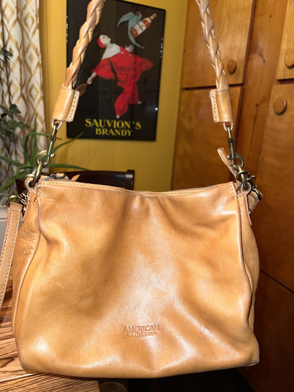 American Leather Tan Shoulder Bag with Braided Strap